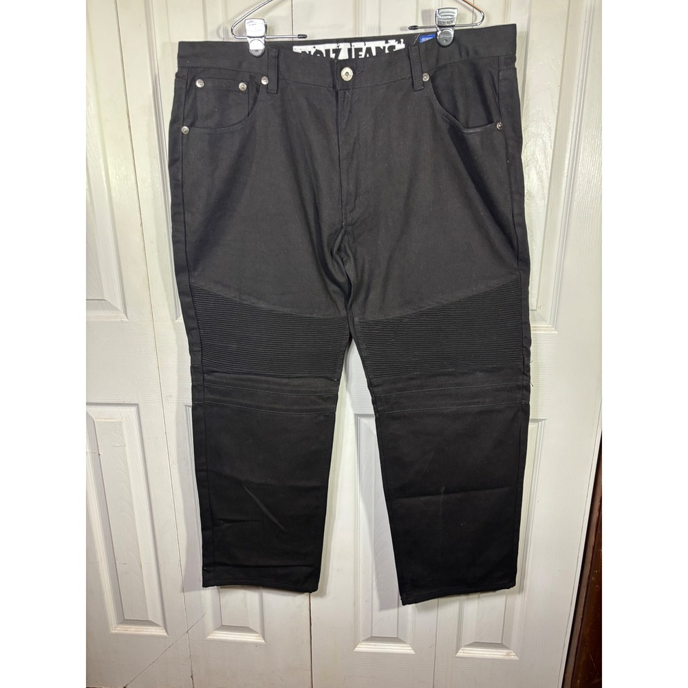 Y2K Vintage Noiz Jeans‎ W44 L32 Men's Black Moto Biker Ribbed Premium Denim